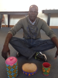 Otholi with the eating and drinking utensils decorated by his wife, Ariet.